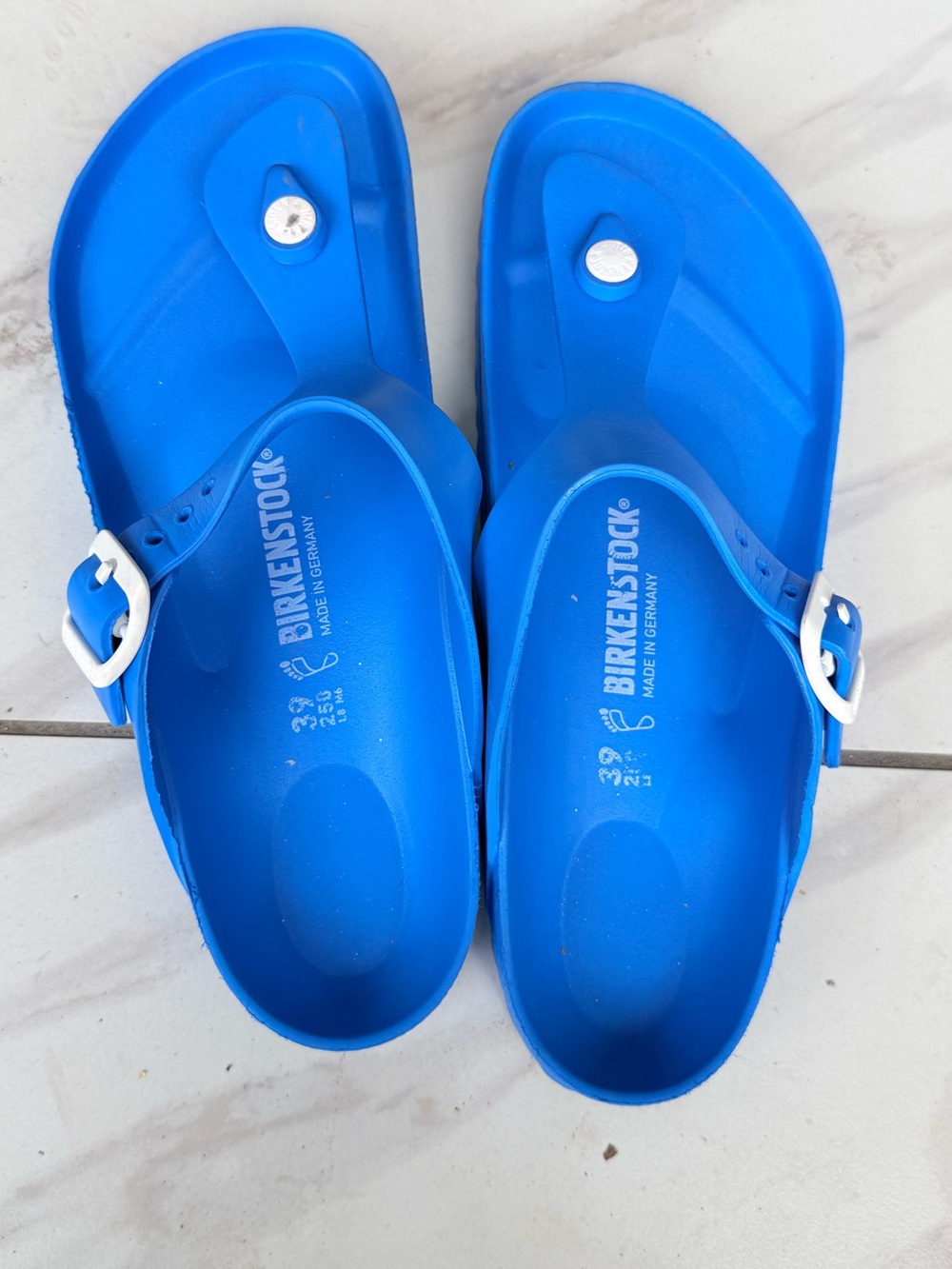 Birkenstock Blue T-Strap EVA Sandals with Buckle